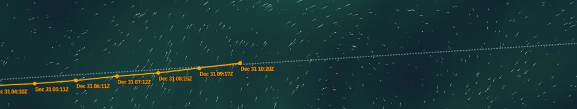 Uploaded voyage plan shown in grey with waypoint markers