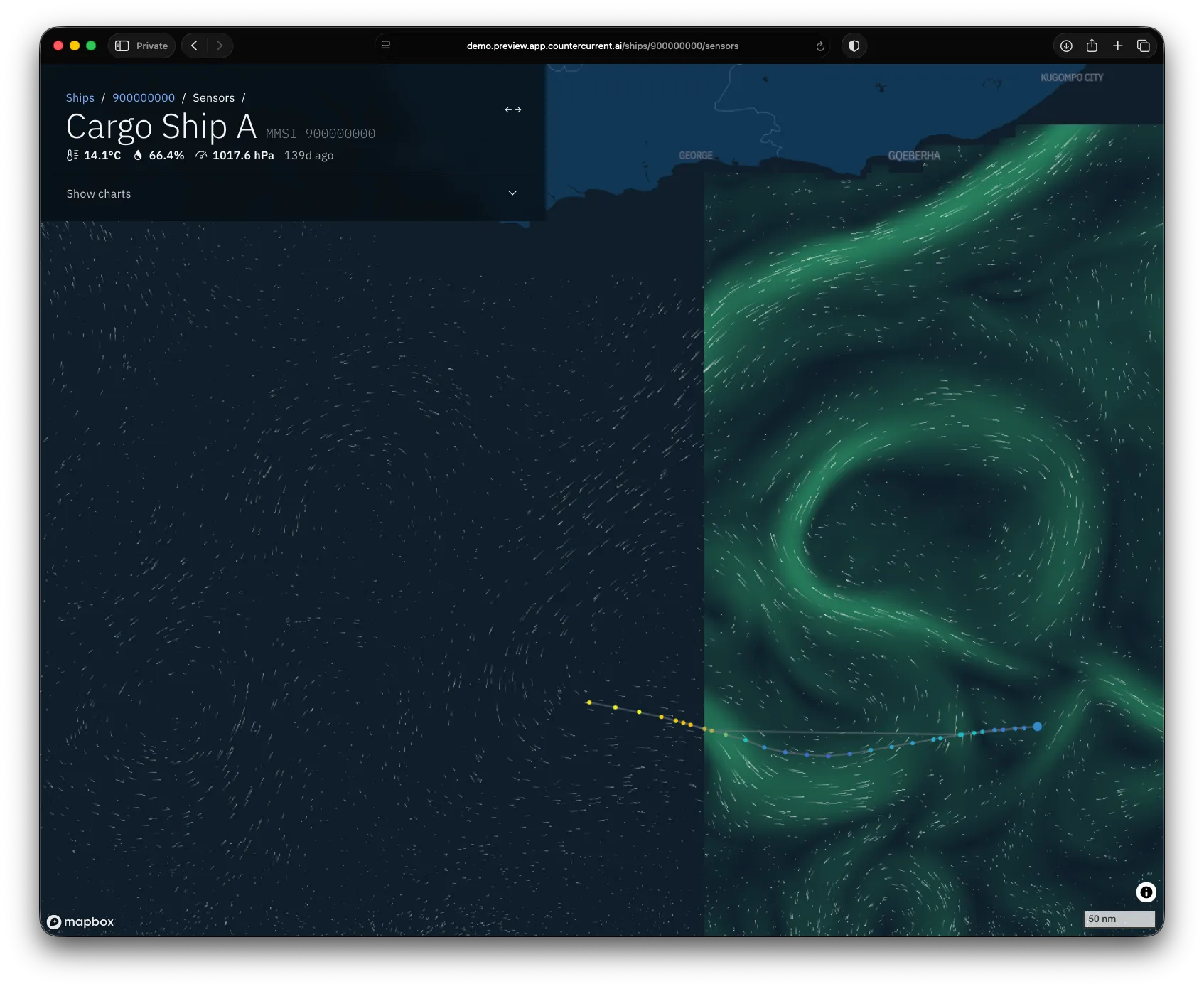 Sensor dashboard map with observation track